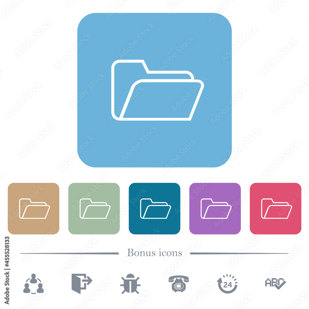 Folder open outline flat icons on color rounded square backgrounds Folder open outline flat icons on color rounded square backgrounds