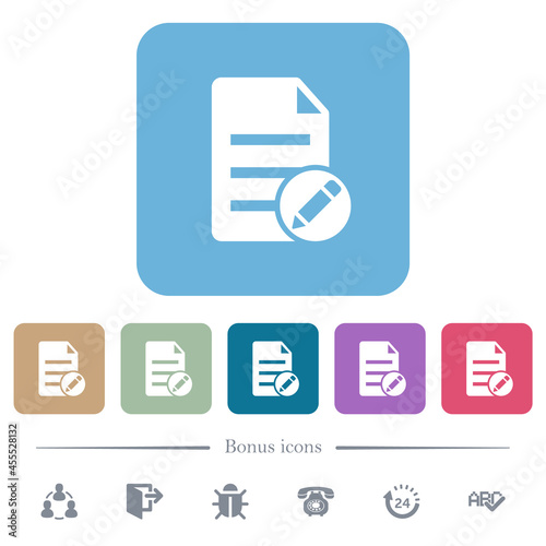 Edit document solid flat icons on color rounded square backgrounds