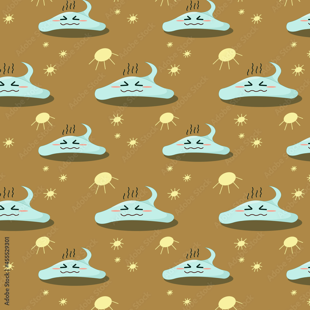 seamless pattern of happy ghosts basking in the warm sun