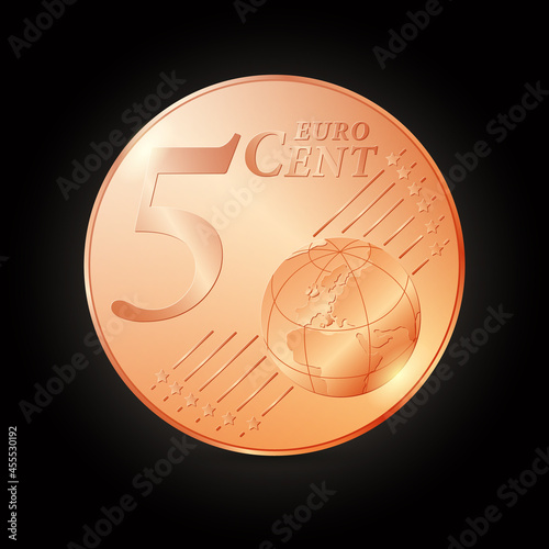 5 euro cent bronze coin realistic vector illustration