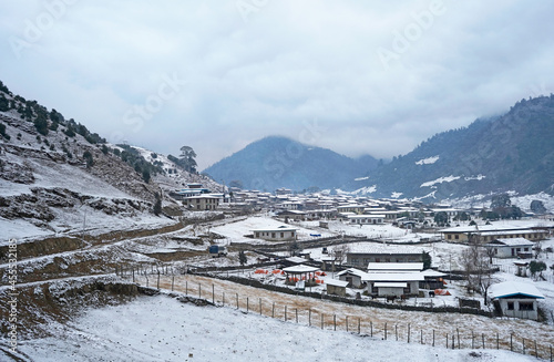 The village of Sakteng in early winter morning. 