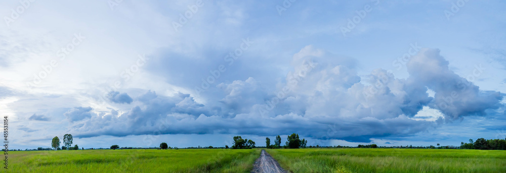 Fotografie, Obraz Panorama Dark sky and dramatic black cloud before the rain