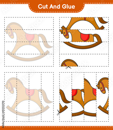 Cut and glue, cut parts of Rocking Horse and glue them. Educational children game, printable worksheet, vector illustration