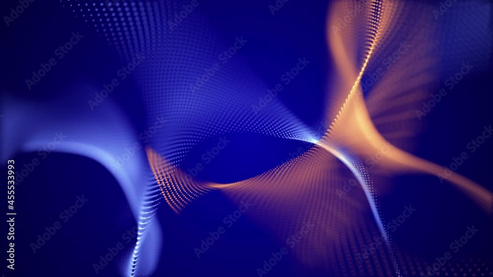 Christmas magic abstract fractal dynamic swirl curves glowing grid waves. 4K UHD 3D video loop blurred blue orange background template.