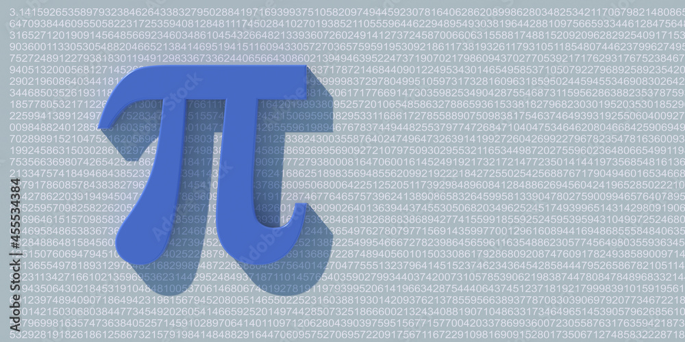 Pi symbol on number digits. Greek letter, mathematical sign on decimal sequence. 3d illustration - obrazy, fototapety, plakaty 