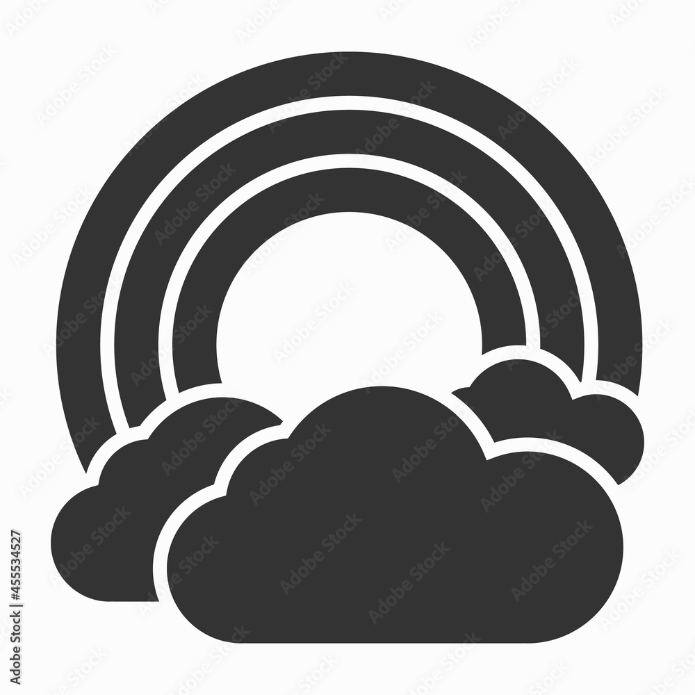 Weather icon on the white background. Rainbow as the main symbol. Sign of thunderstorms and clouds Weather icon on the white background. Rainbow as the main symbol. Sign of thunderstorms and clouds