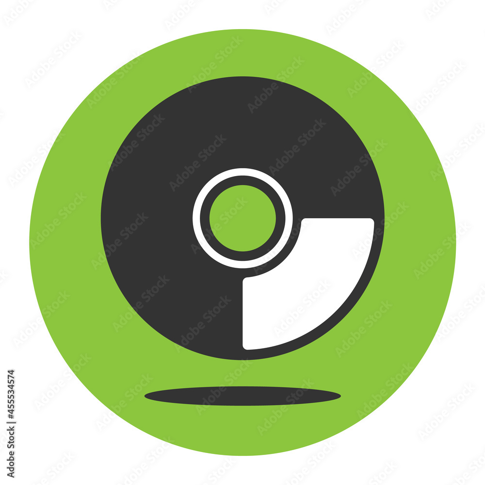 CD or DVD icon on the green background. Vector illustration of flat pictogram with shadow. CD or DVD icon on the green background. Vector illustration of flat pictogram with shadow.