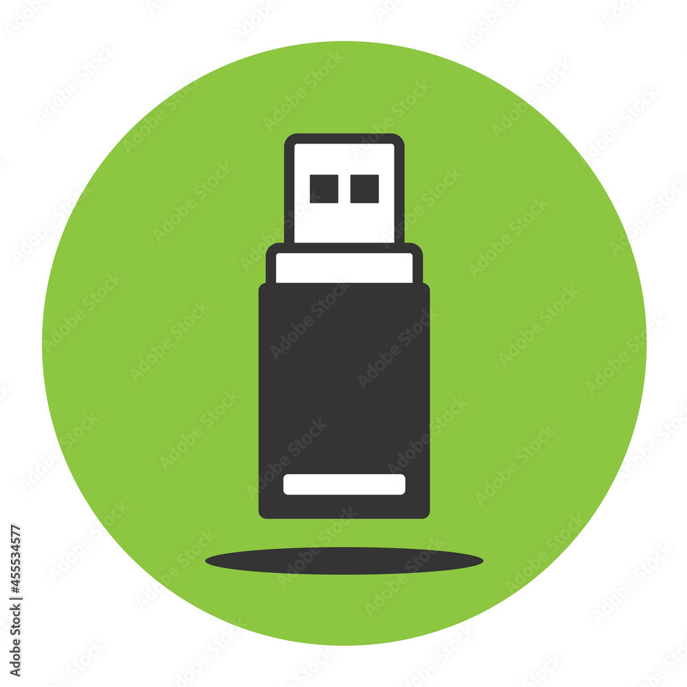 USB flash card icon on the green background. Vector illustration of flat pictogram with shadow. USB flash card icon on the green background. Vector illustration of flat pictogram with shadow.