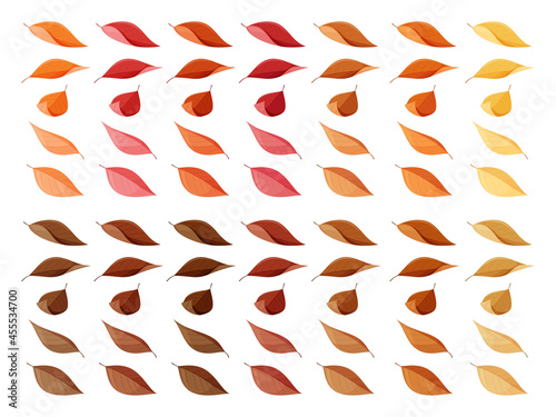 落ち葉のイラスト素材セット_紅葉と枯れ葉_普通っぽい葉っぱ