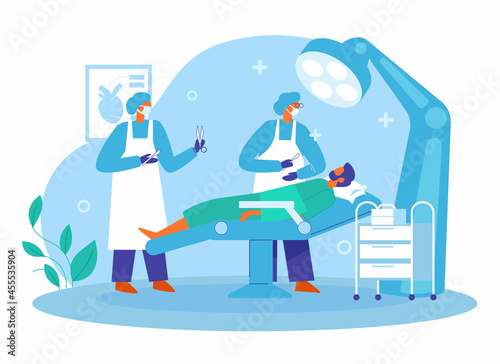 Doctors in operation theatre with emergency patent illustration concept vector