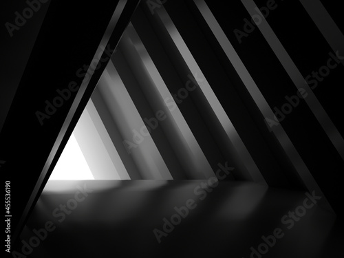 Abstract shiny black interior background, 3d tunnel