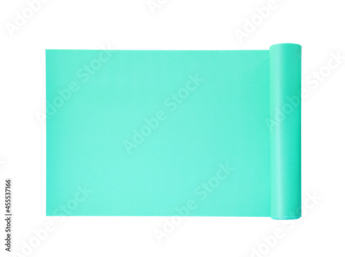 Turquoise camping mat isolated on white, top view