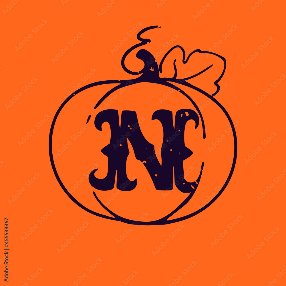 N letter logo in pumpkin with grunge texture.