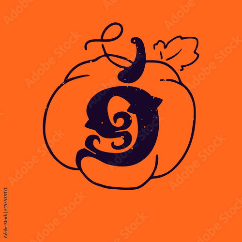 Number nine logo in pumpkin with grunge texture.