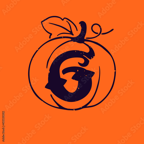 Number six logo in pumpkin with grunge texture.