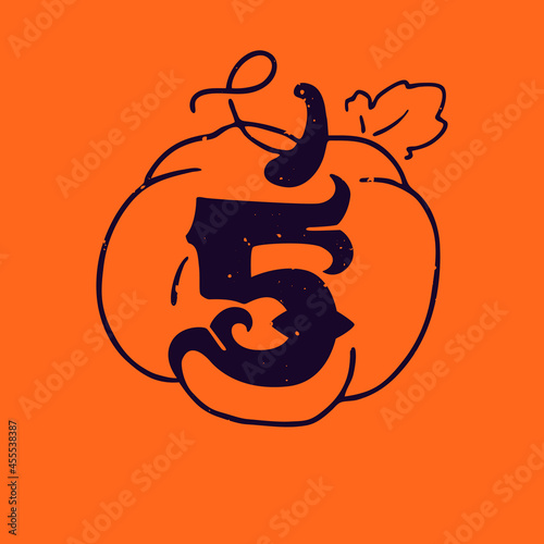 Number five logo in pumpkin with grunge texture.