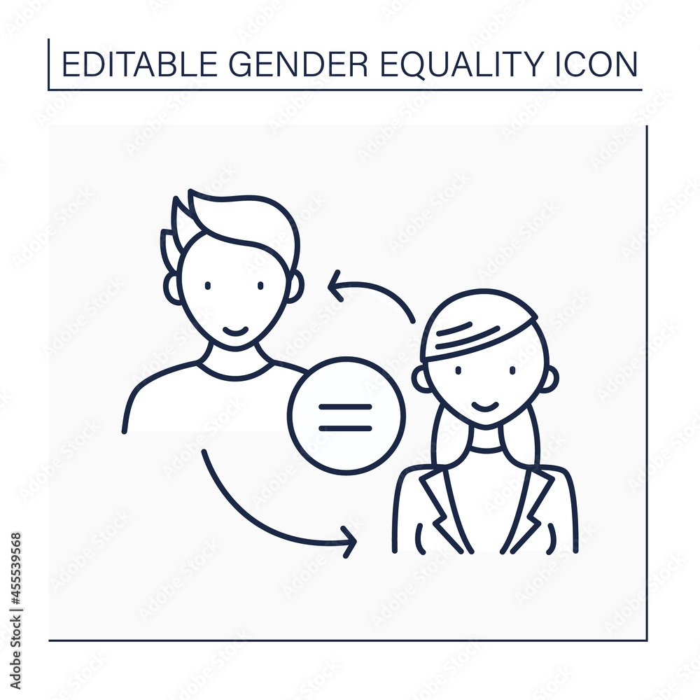 Equality line icon. Male and female equality. Gender tolerance. Equal right in all spheres. Human right concept. Isolated vector illustration. Editable stroke Equality line icon. Male and female equality. Gender tolerance. Equal right in all spheres. Human right concept. Isolated vector illustration. Editable stroke