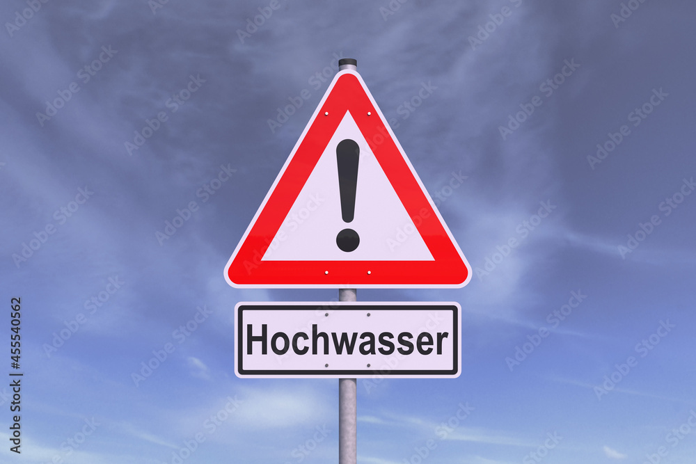 3d Illustration - Verkehrsschild - Achtung - Hochwasser - Himmel ...