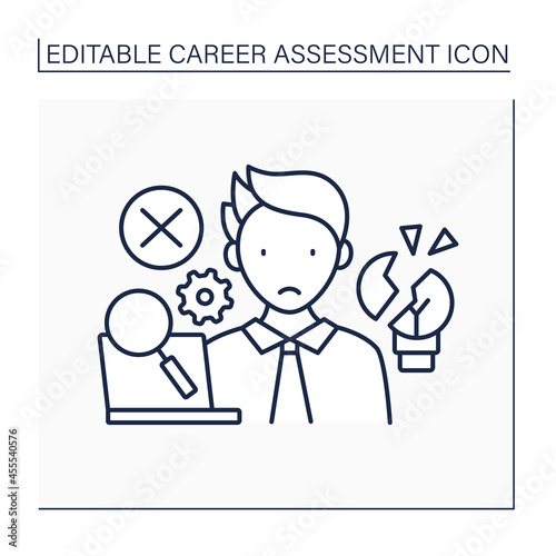 Spiritless line icon. Troubles with generating ideas for business. Without inspiration. Uncreativity. Career assessment concept. Isolated vector illustration. Editable stroke