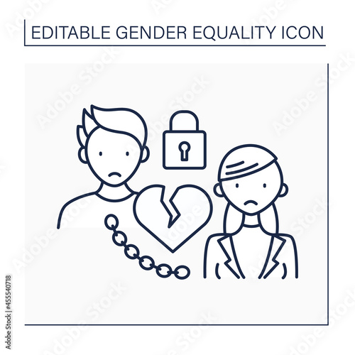 Sexual slavery line icon. Forced marriage. Illegal relationships between men and woman. Gender equality concept. Isolated vector illustration. Editable stroke