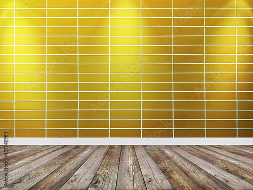 Spotlight background. Empty yellow brick wall interior