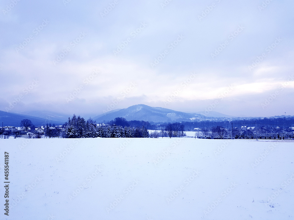Beautiful winter snow landscape background.