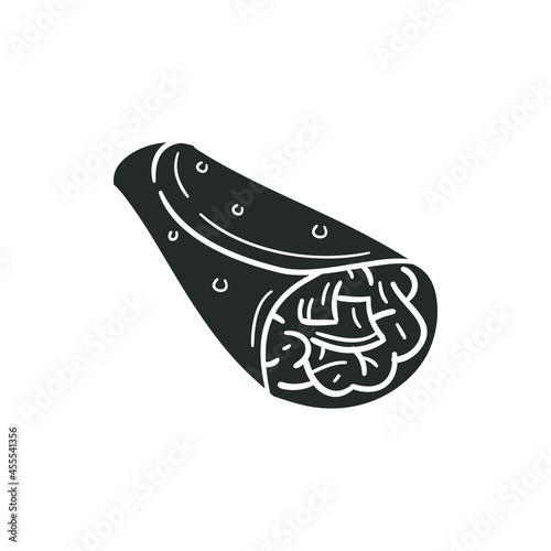 Roll Fast Food Icon Silhouette Illustration. Durum Kebab Vector Graphic Pictogram Symbol Clip Art. Doodle Sketch Black Sign.