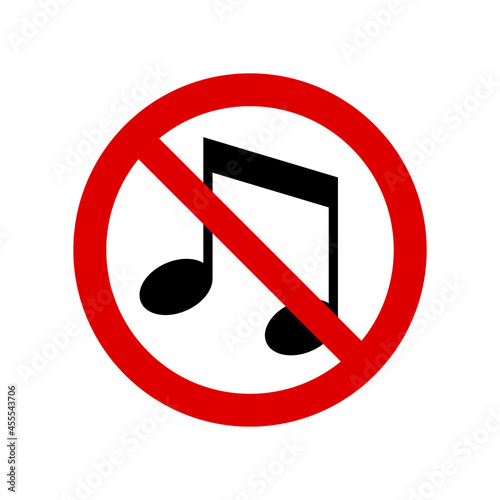 No music, noise prohibition sign. No symbol isolated on white. Vector illustration
