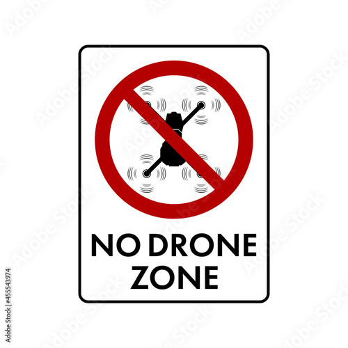 No fly drones prohibition sign. Quadcopter top view isolated on white. Vector illustration