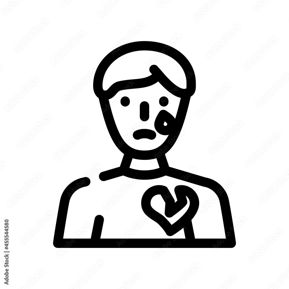 broken heart male line icon vector. broken heart male sign. isolated contour symbol black illustration