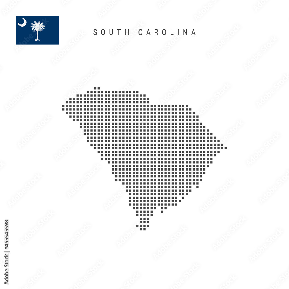 Square dots pattern map of South Carolina. Dotted pixel map with flag ...