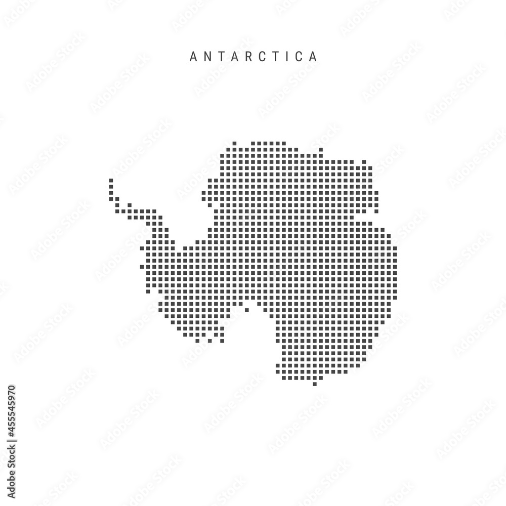 Square dots pattern map of Antarctica. Dotted pixel map. Vector illustration