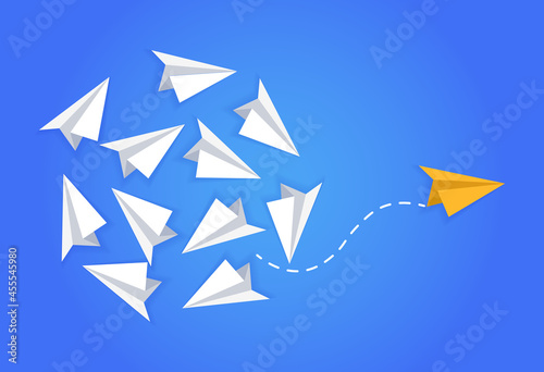Set of paper planes. Collection of paper airplanes. Landing page concept. Pictures for business sites. Message metaphor, graphic elemets. Flat vector illustration isolated on blue background