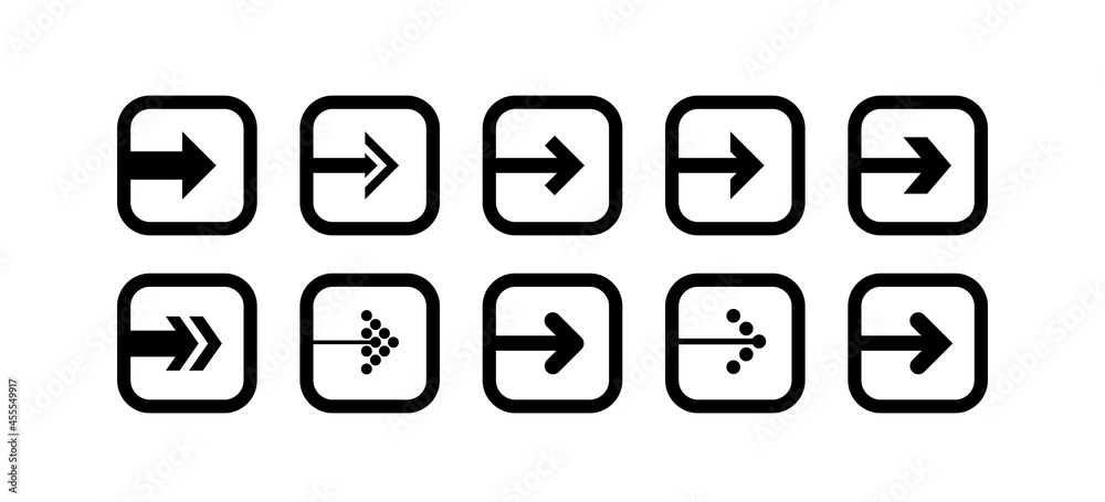Set of black arrow illustration icons in the shape of a rounded square Set of black arrow illustration icons in the shape of a rounded square