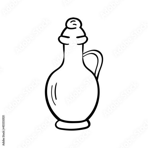 Clay Jug for Olive Oil Hand Drawn Vector Illustration Coloring Page or Book