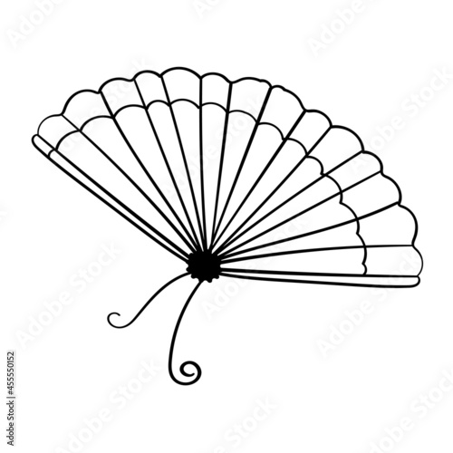Chinese Hand Fan Hand Drawn Vector Illustration Coloring Page or Book