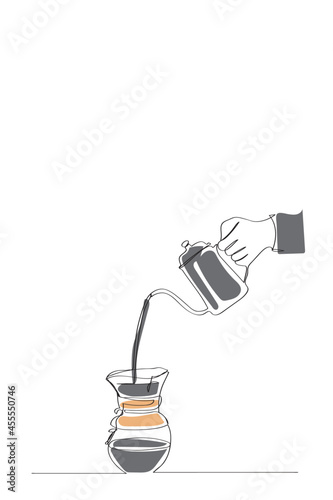 Continuous one line dripper of coffee. Hand drawing art brewing coffee theme. Vector illustration