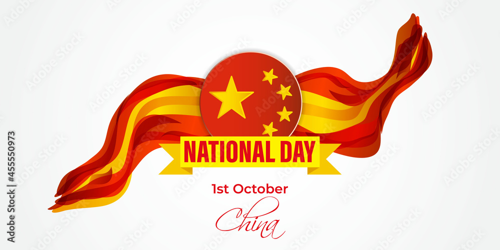 Obraz premium Vector illustration of China national day, 1st October, china flag, a soldier with rifle and helmet, abstract wavy flag background.