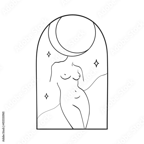Bohemian Modern Arch Logo Design. Crescent, Stars