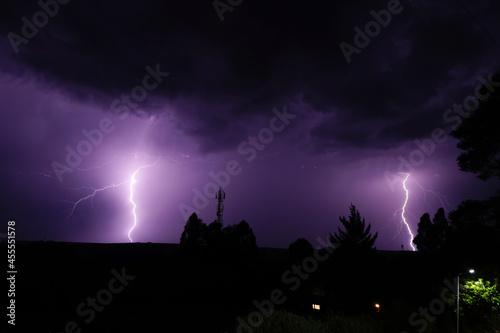 Lightning Strike with thunder striking around a cell tower in Dullstroom in Mpumalanga.
Cell tower almost struck by lightning causing destruction and damage of property photo
