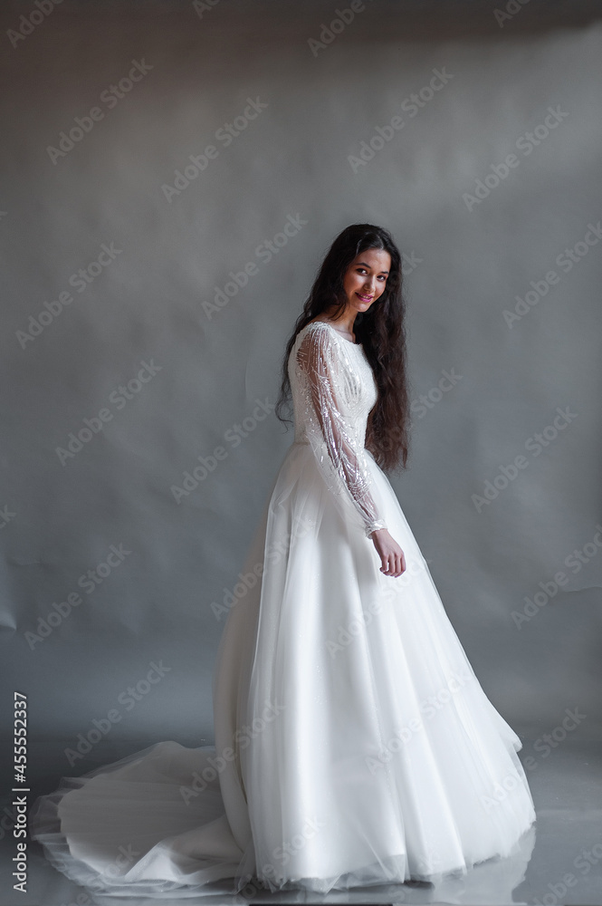Beautiful bride. Wedding hairstyle and make up. Fashion wedding dress Beautiful bride. Wedding hairstyle and make up. Fashion wedding dress