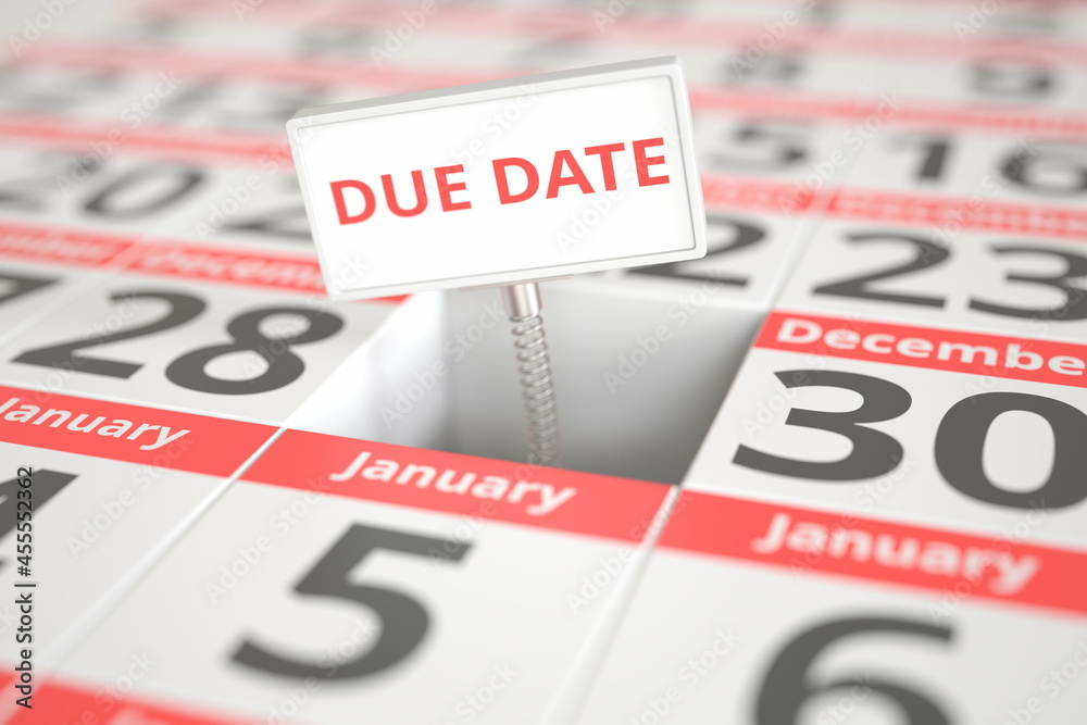 DUE DATE sign on December 29 in a calendar, 3d rendering DUE DATE sign on December 29 in a calendar, 3d rendering