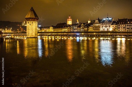 A night view of Chapel bridge in Luzern © Alireza