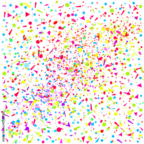Square texture with colored elements on white. Festive background with confetti. Pattern from glitters. Print for banners  posters  t-shirts and textiles. Greeting cards