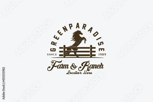 farm ranch horse logo vector illustration design graphic , vintage farm and ranch logo template