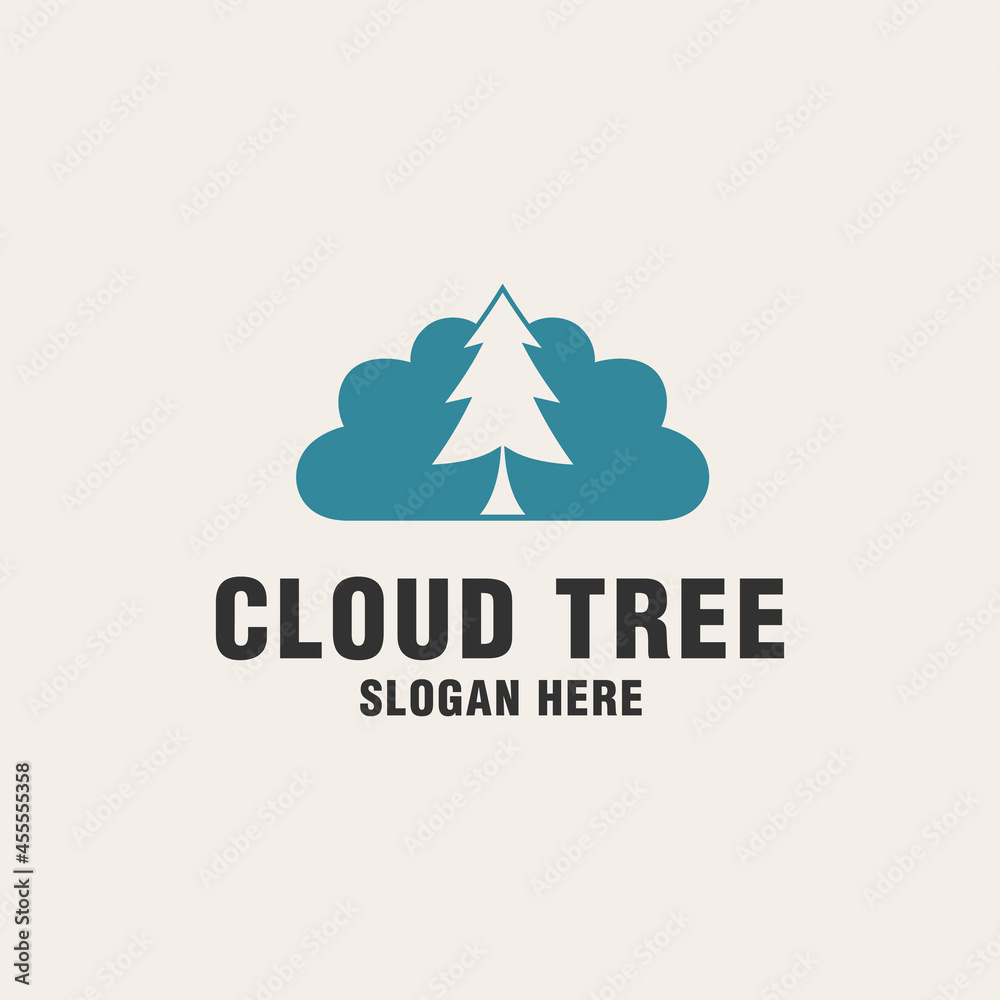 Cloud tree logo template on monogram style