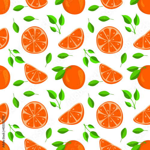Orange citrus seamless pattern. Botanical vector illustration. Summer background. Floral design for textile, fabric and wallpaper.
