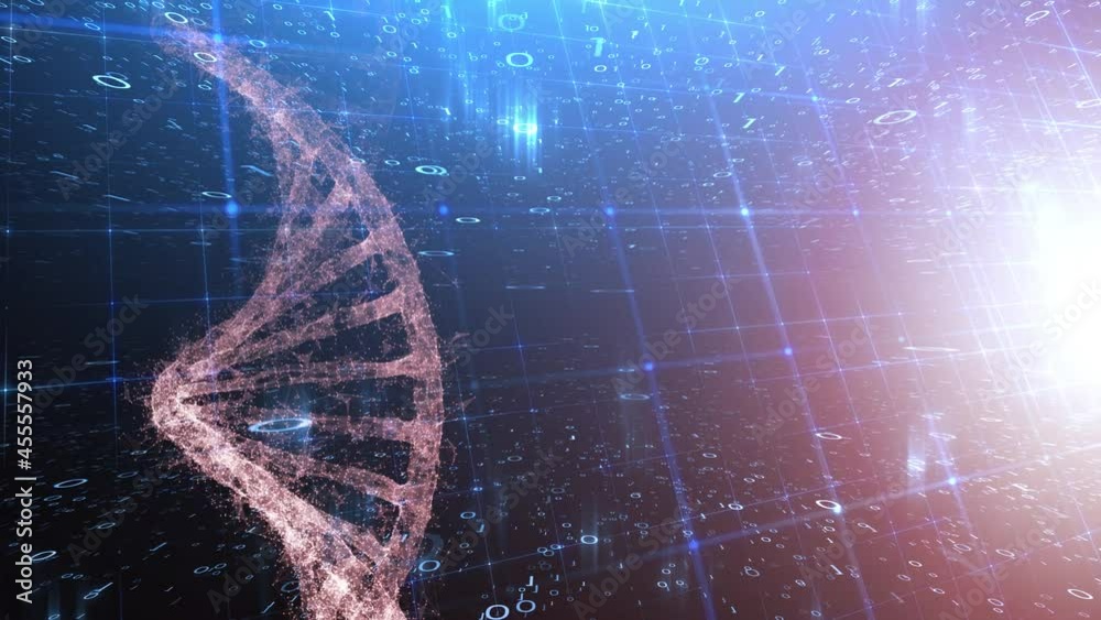 Dna molecule rotation over digital binary numbers computer cyberspace network.