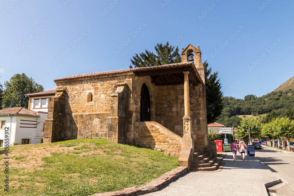 Cangas de Onis, Spain. The Iglesia de la Santa Cruz (Church of the Holy Cross), a small Roman Catholic chapel n Asturias