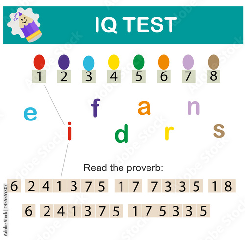 IQ Test. Read the proverb. Intelligence puzzle, Visual intelligence.